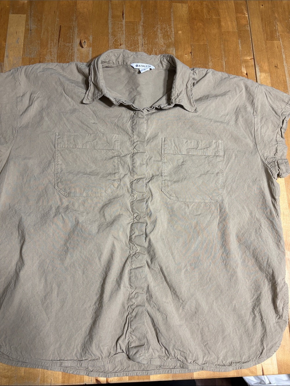 Athleta Short-Sleeve Button Down Shirt in Khaki
